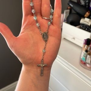 Light Blue Rosary Bead Bracelet